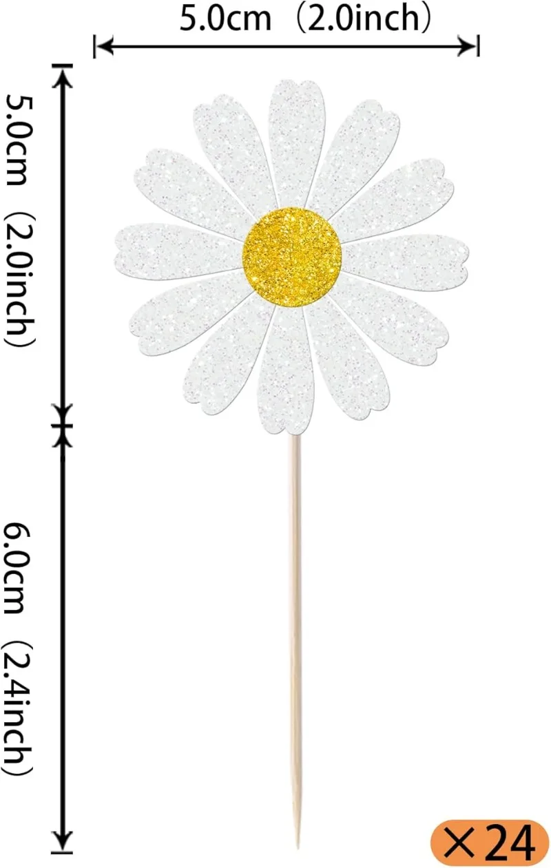 3D Daisy Flower Cake Topper 24pcs Multi-Layered White Pink Yellow Floral Decor for Wedding, Birthday Baby Shower Dessert Styling