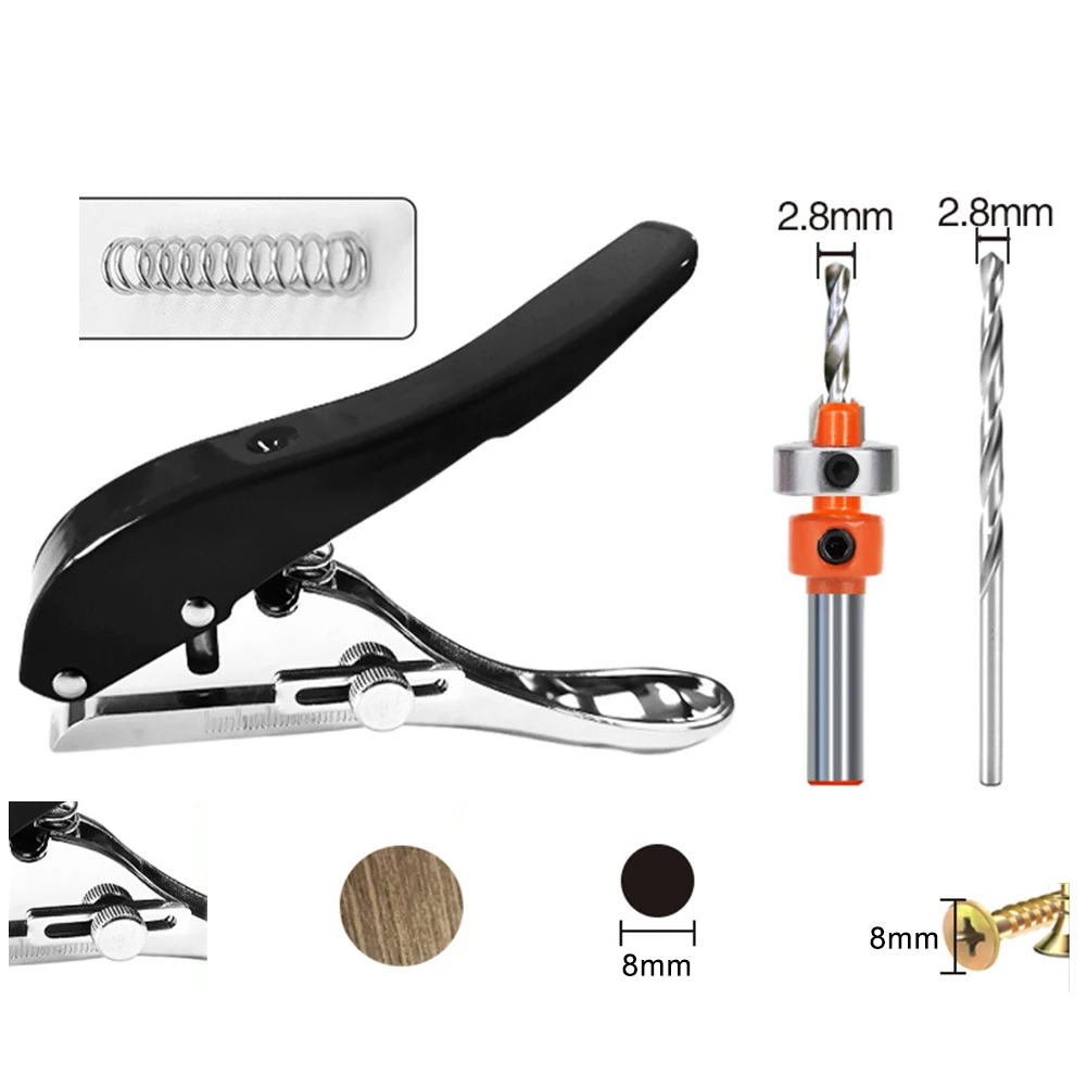 Hole Punch And Countersunk Drill Set For Paper Punching Edge Strip Puncher Countersink Drill Kit Adjustable Depth Tools Parts