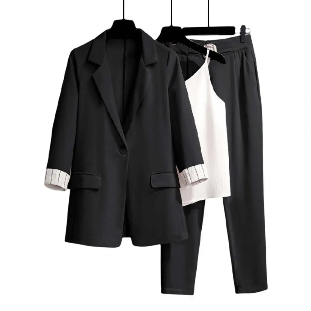 

3 Pcs/Set Blazer Suit Pants Vest Set Anti-wrinkle Blazer Vest Trousers Set Notch Collar Women Business Outfit