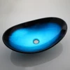 KEMAIDI Bathroom Basin Sink Faucet Combo Tempered Glass Sinks with Waterfall Faucets Blue Veseel Sink Washbasin Mixer Set 3