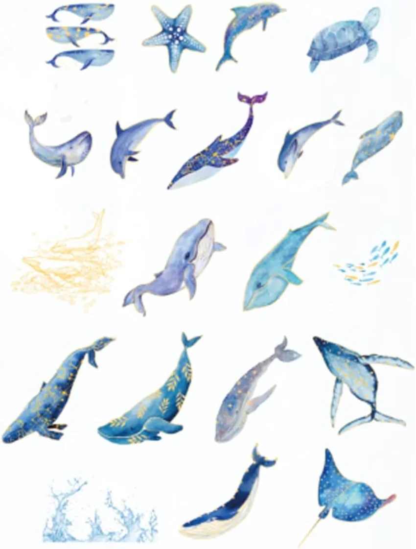 Kawaii Fantasy Whale Sea Turtle Starfish  Life Ocean Collection Washi Sticker Set for Scrapbooking Journaling