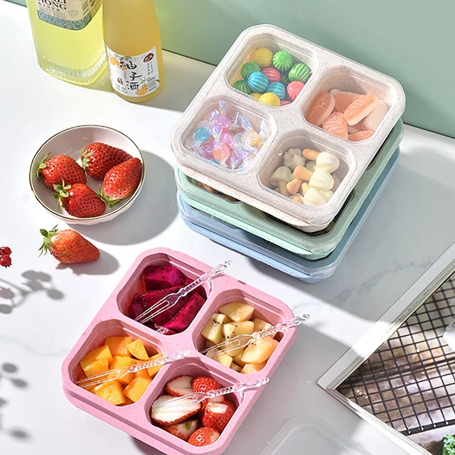 Boîte à collation avec quatre couvercles transparents, assiette à collation avec boîte à fruits secs, boîte à thé et à repas, assiette à collation fraîche 2
