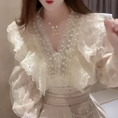 중공업 비즈 러플 레이스 셔츠, 봄과 여름의 완벽한 조화 추천