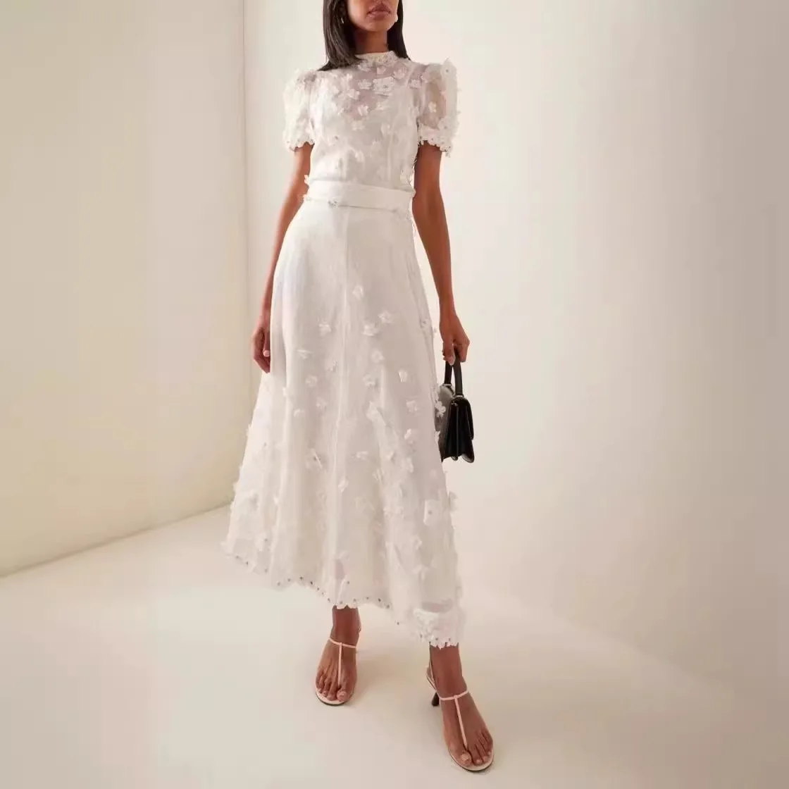 2024 Australian Fashion Brand French Spring New Light Luxury Brand Flower Silk Linen Set Top Skirt