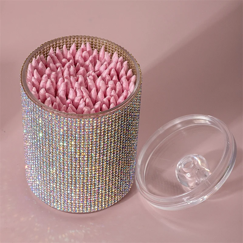 Luxury Diamond Cotton Swabs Storage Case Portable Makeup Cosmetic Organizer Dust-proof Jewelry Storage Container Makeup Tools 4