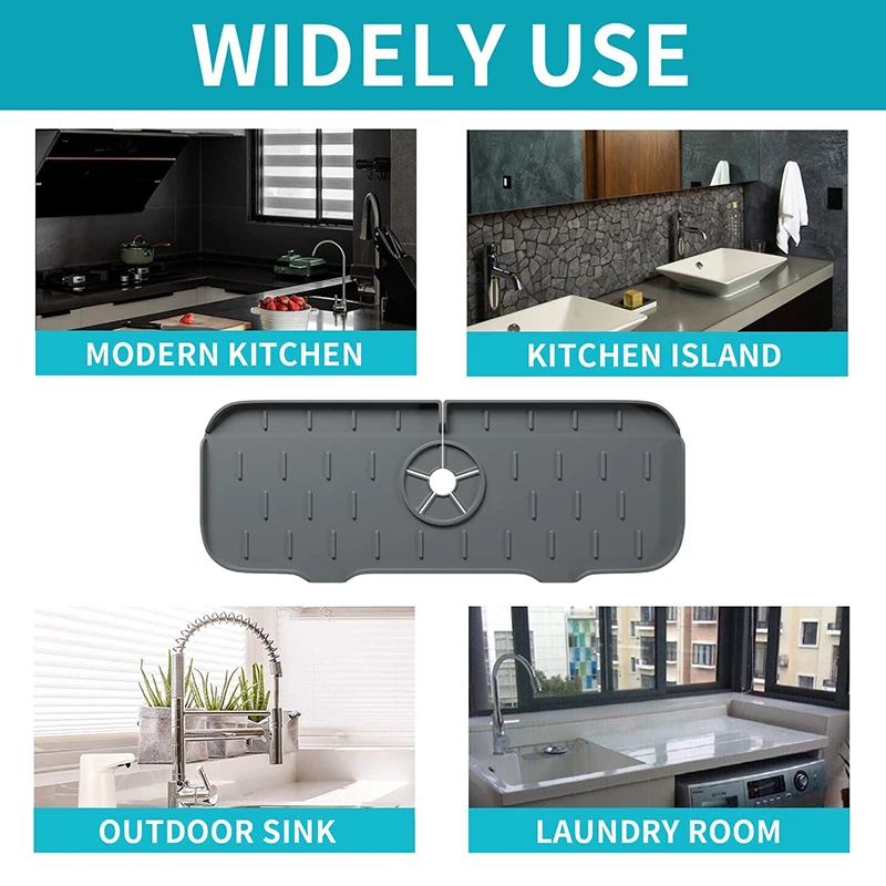 Faucet Mat Kitchen Sink Silicone Splash Pad Drainage Waterstop Bathroom Countertop Protector Quick Dry Tray