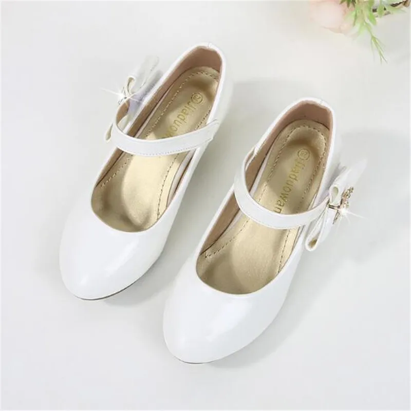 spring new girls leather shoes children's princess high heels black white girls wedding party dance shoes 26-38