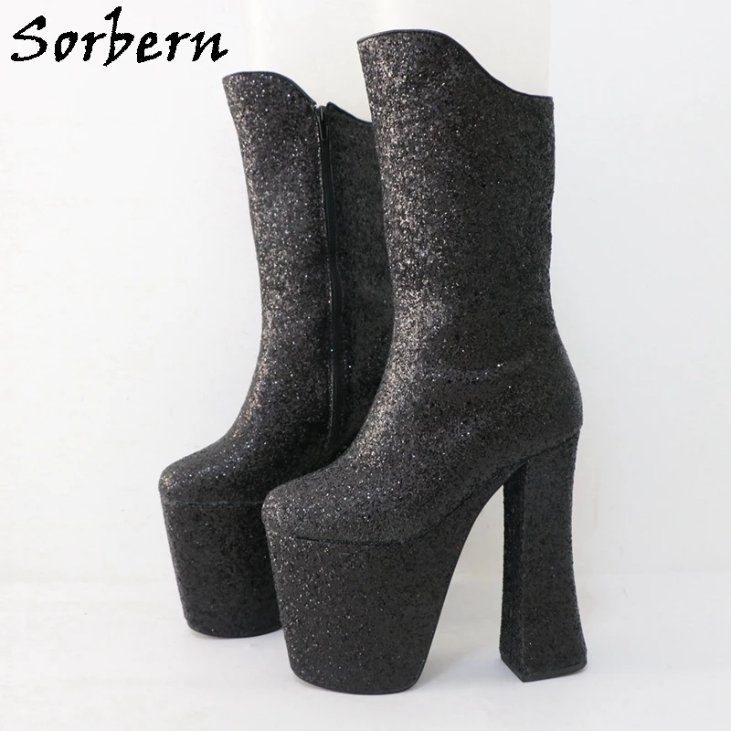 

Sorbern Custom Drag Queen Boots Women 17Cm Block High Heel Fetish Mid Calf Boots Unisex Style Multi Colors Size Up To 48