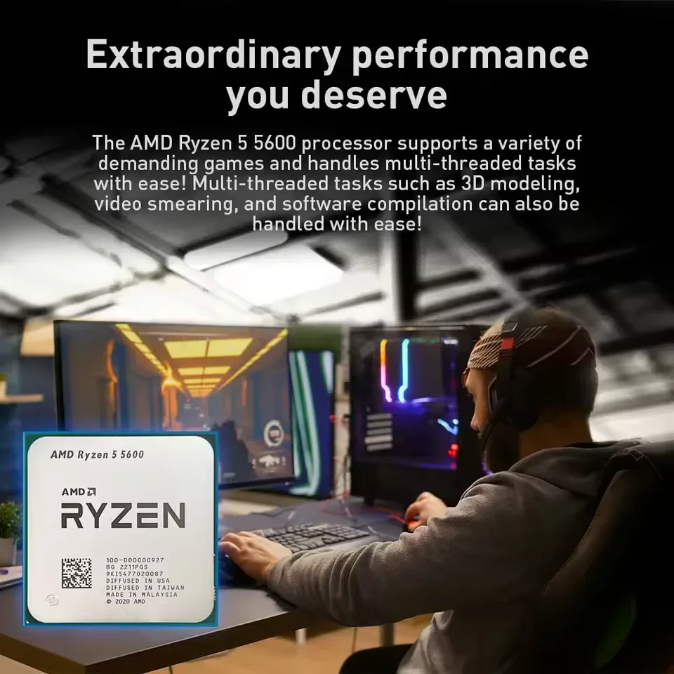 AMD Ryzen 5 5600 프로세서 AMD R5 5600 CPU 4.4GHz 6코어 12스레드 소켓 AM4 32MB 캐시 데스크탑 PC 게이밍 CPU