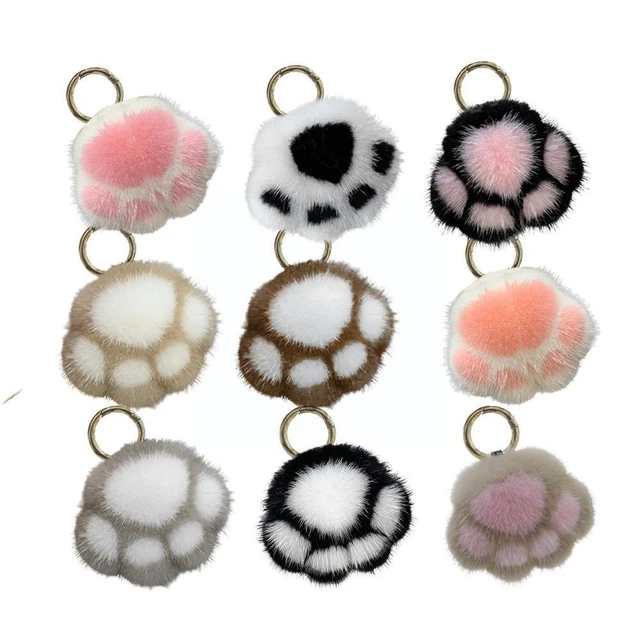 Women New Cat Claw Faux Fur Key Chain Charm Fashion Plush Bear paw