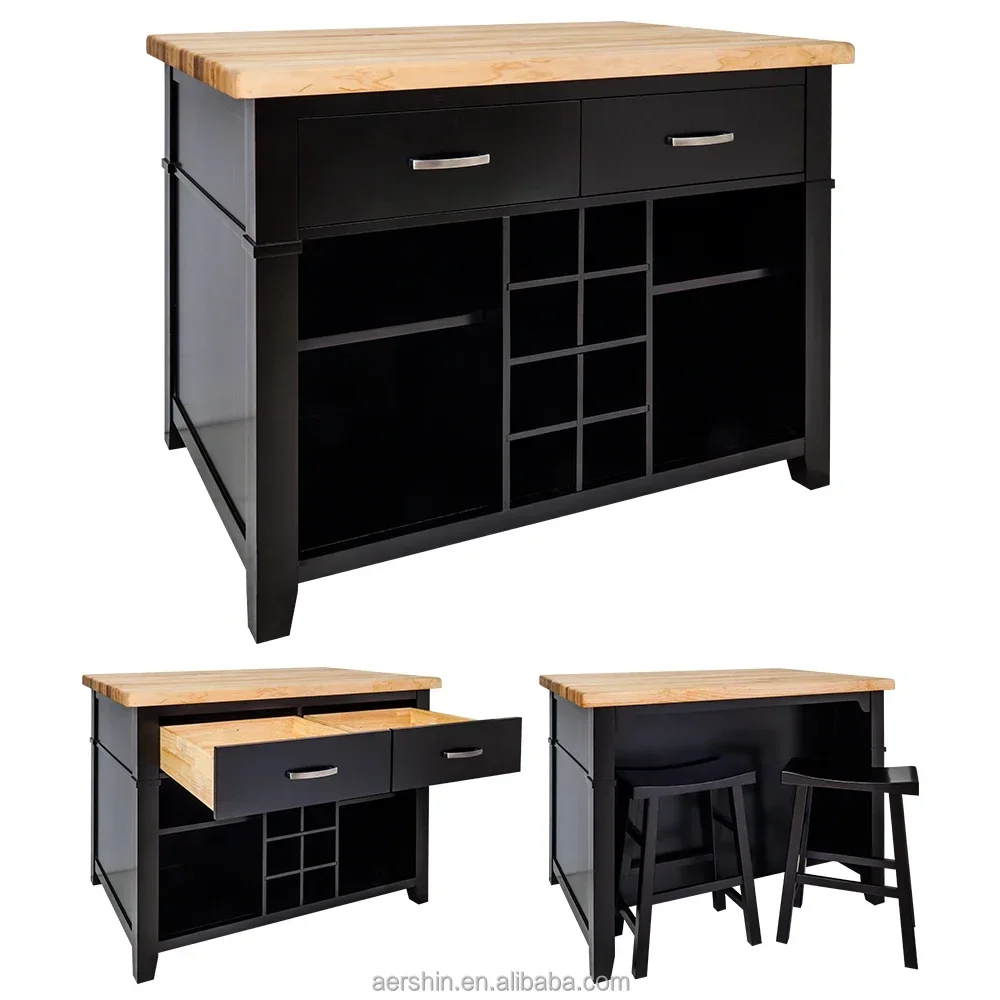 American Project Solid Wood Furniture Kitchen Cabinets Wood Kitchen Island