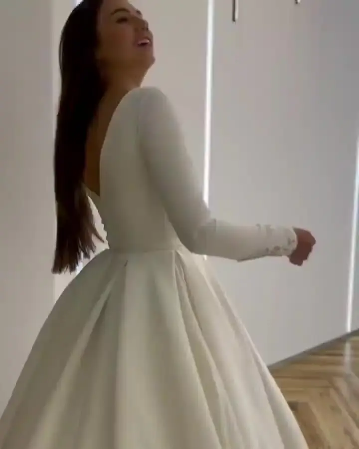 Vestido Элегантные мусульманские атласные свадебные платья с длинными рукавами 2022