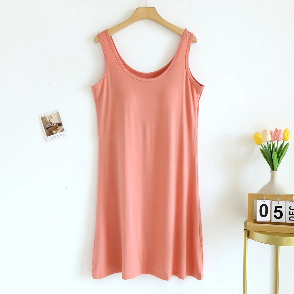 Chest Pad Pajamas Nightgowns Sleeveless Sleepwear For Women Nightwear Nightdress Modal Homewear Nightshirt Vest Nightie Opaque