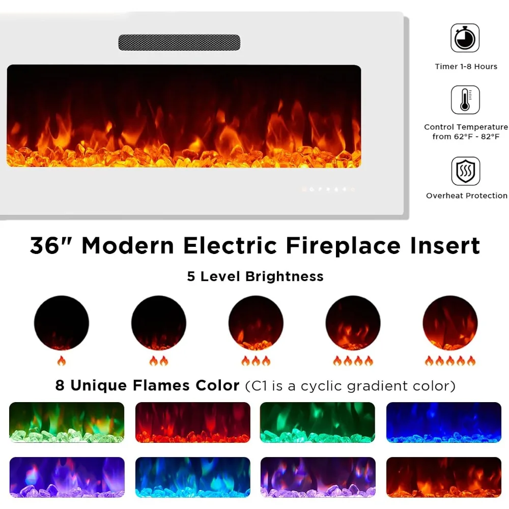Fireplace TV Stand with 36" Fireplace, 70" Modern High Gloss Entertainment Center LED Lights, U-Shaped Legs TV Console Cabinet 3
