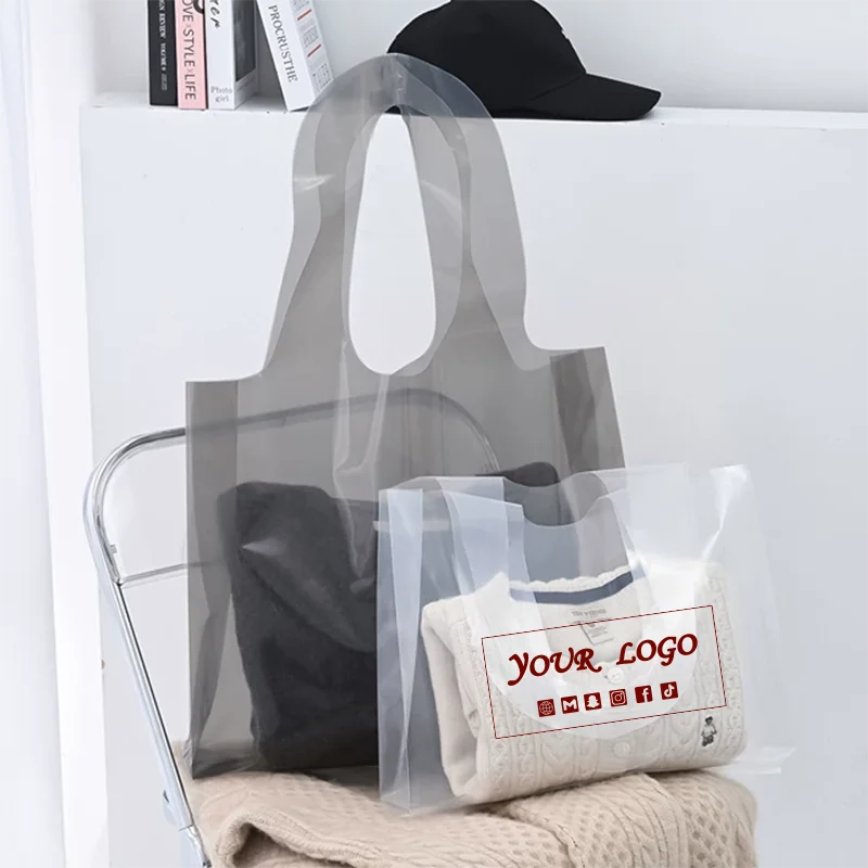 25pcs Transparent Clothing Store Tote Bags Women's Plastic Gift Shopping Packaging Bags for Clothes Customizable Logo 1