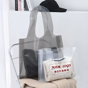25pcs Transparent Clothing Store Tote Bags Women's Plastic Gift Shopping Packaging Bags for Clothes Customizable Logo 1