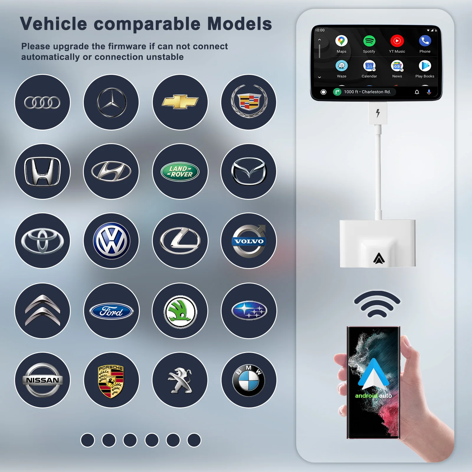 Adaptador Sem Fio Android Auto Para Carros Automotivos Com De Fábrica OEM  Plug & Play Easy Setup , Converte O