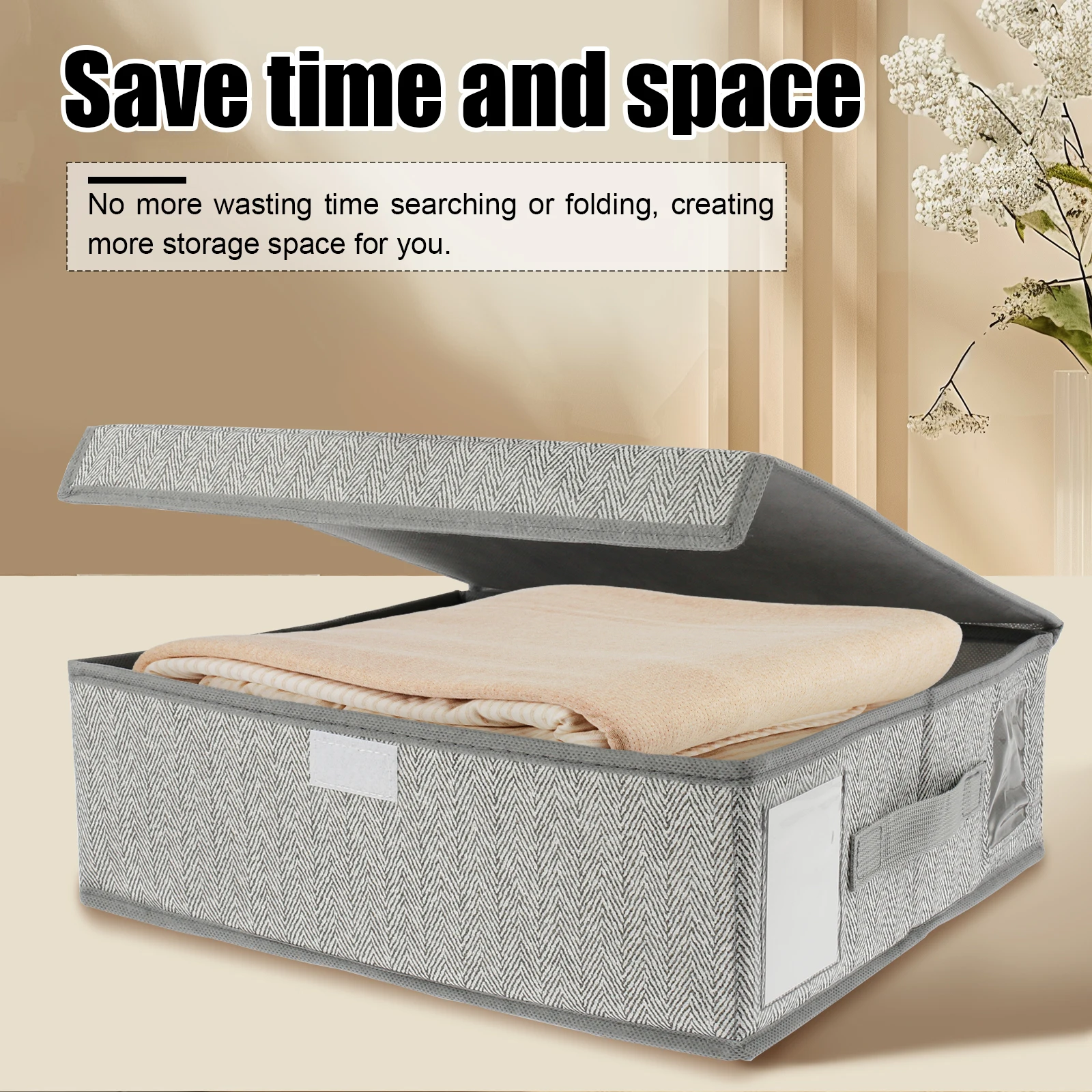 4Pcs Sheet Storage Box Organizer Foldable Window Label Blanket Bed Sheet Organizer Box Wardrobe Bed Clothes Storage Organizer 4