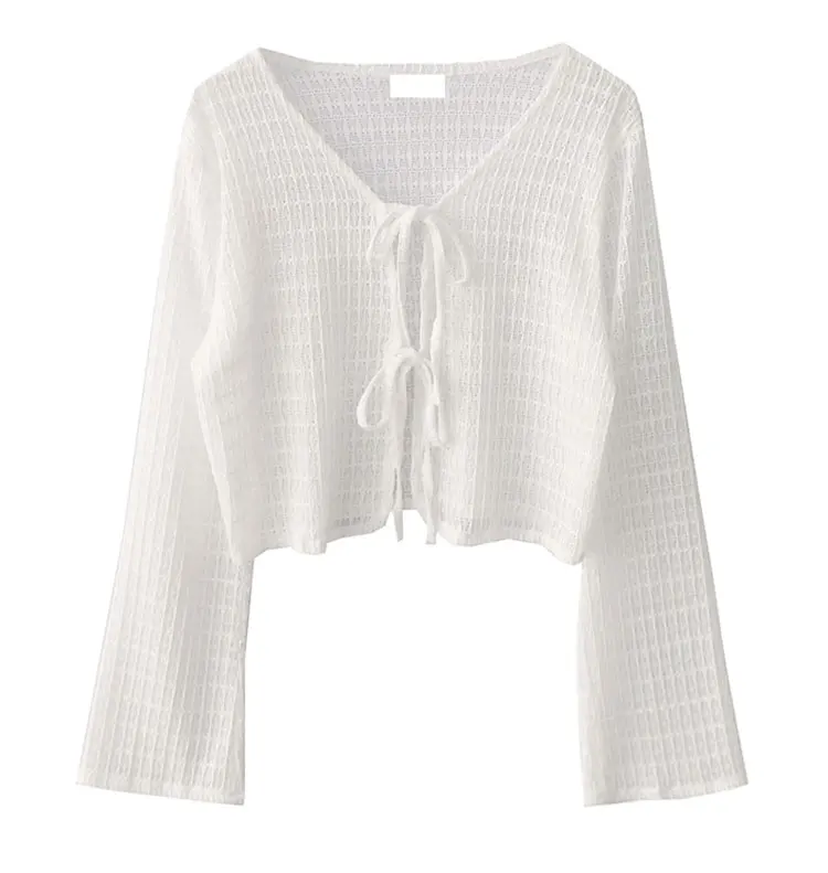 19090 white double strap lace cardigan