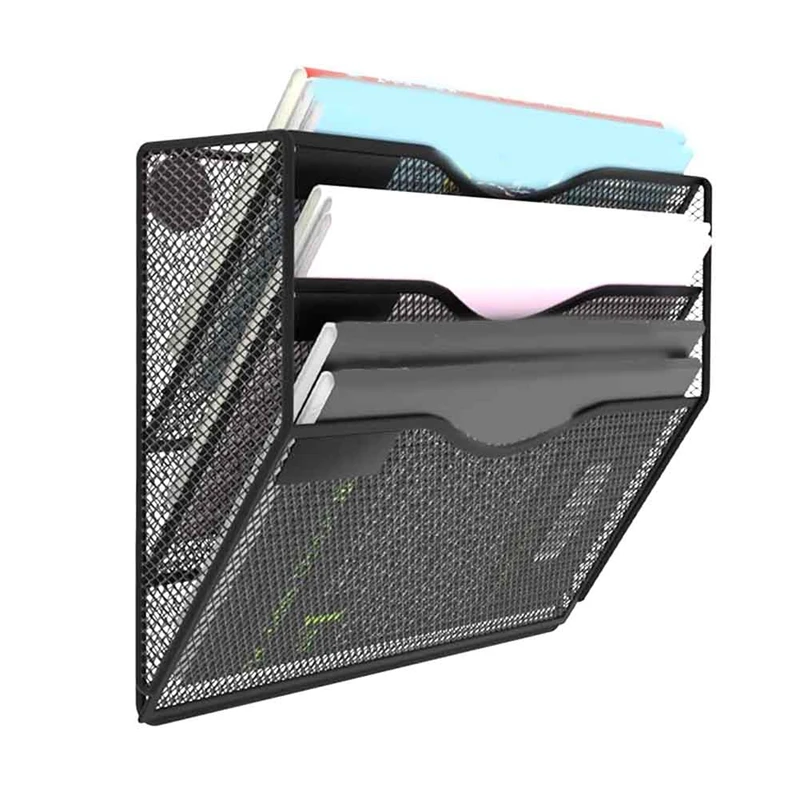 3 단 마그네틱 파일 거치대, 드릴링 없음, 장착 탄창 없음, 냉장고 사무실용 정리함 블랙