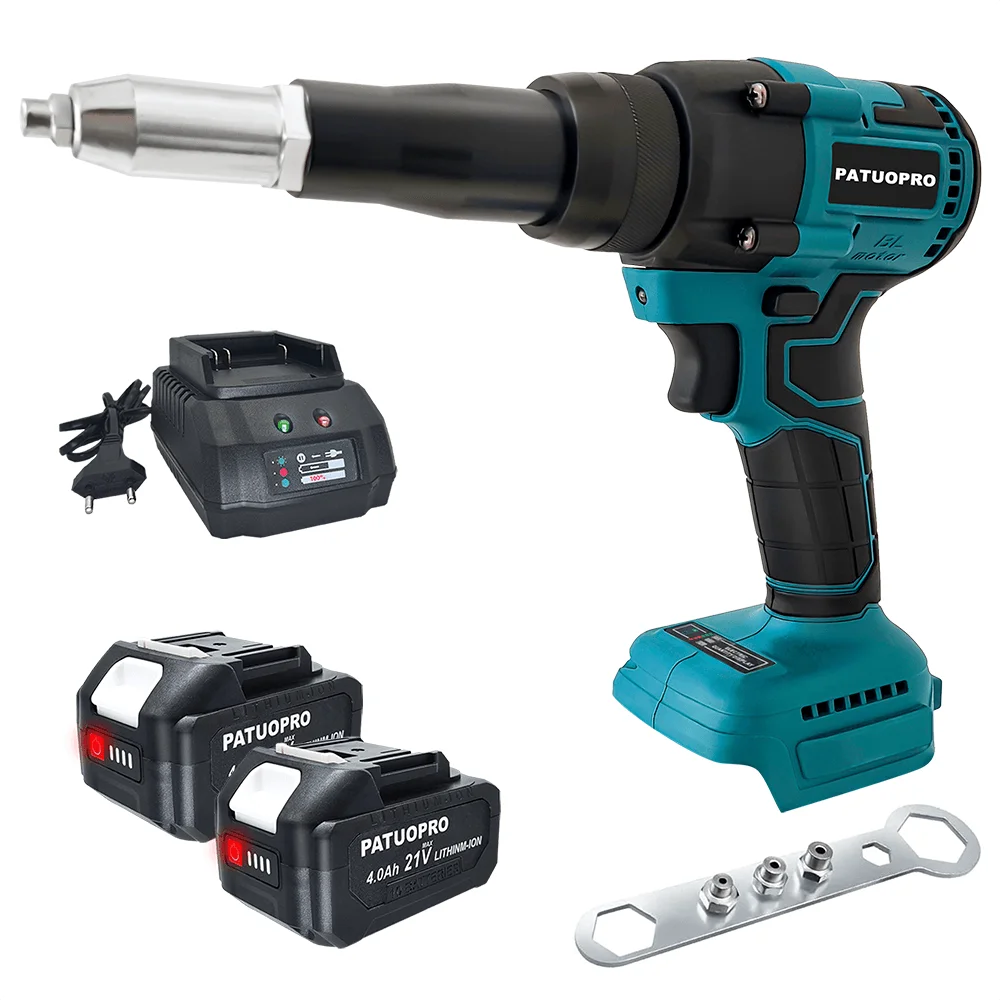 PATUOPRO cordless brushless electric rivet gun 2.4 5.0MM rivet nut gun drill insert automatic riveting power tool for Makita 18V battery