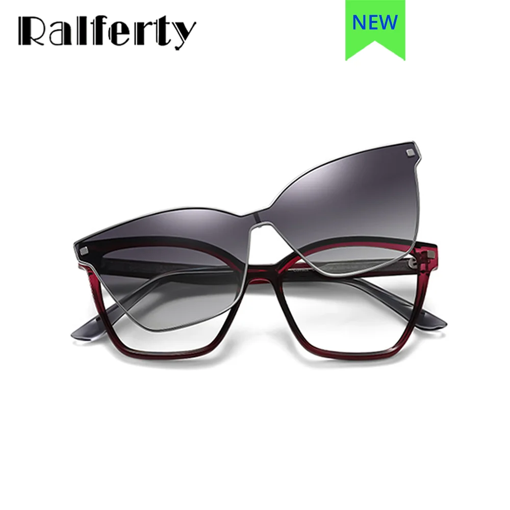 Ralferty Polarized Magnet Sunglasses Women Cat Eye 2 In 1 Clips On Glasses Female Shades 0 Diopter Eyeglass gafas de sol hombre