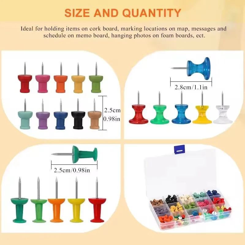 Colorful Wooden Thumbtacks Set Plastic Drawing Pins