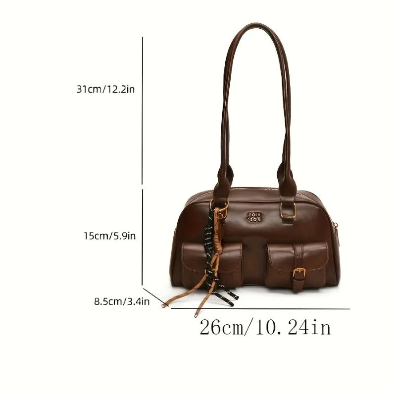 Stylish Shoulder Bag with Multiple Pockets, Golden-Tone Hardware & Letter Print Design Handbags for Women Travel, Work, Outings