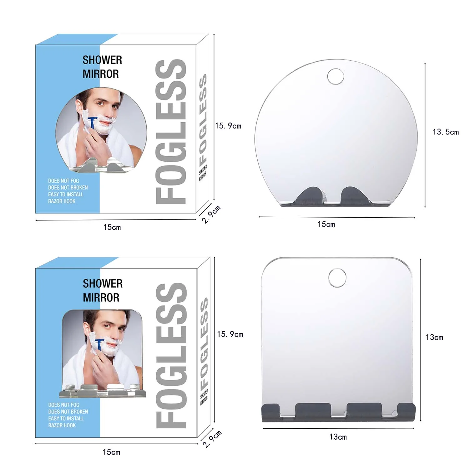 Acrylic Anti Fog Makeup Mirror Bathroom Tools Shower Shaving Fogless Mirror Washroom Travel Accessories With Wall Suction Set