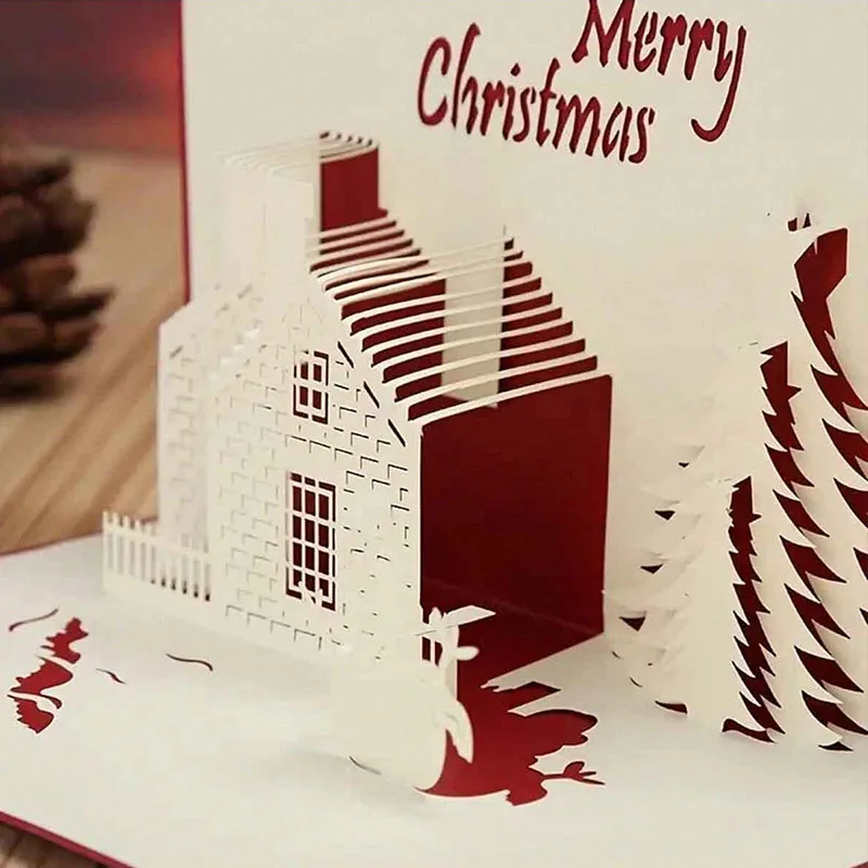 3D pop-up creative hollow castle snowman shape Christmas greeting card message card Christmas party decoration supplies gift