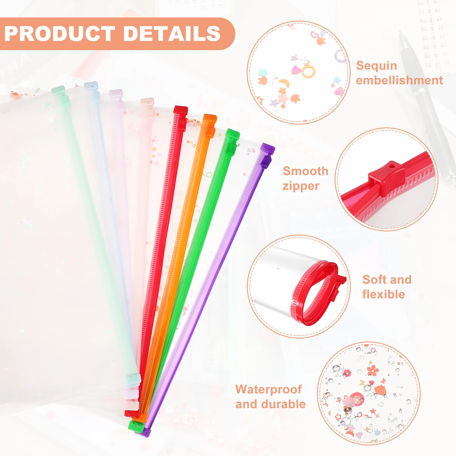 Clear Plastic A5 Zipper Binder Pockets With Sequin Filing Folders_voghion.com