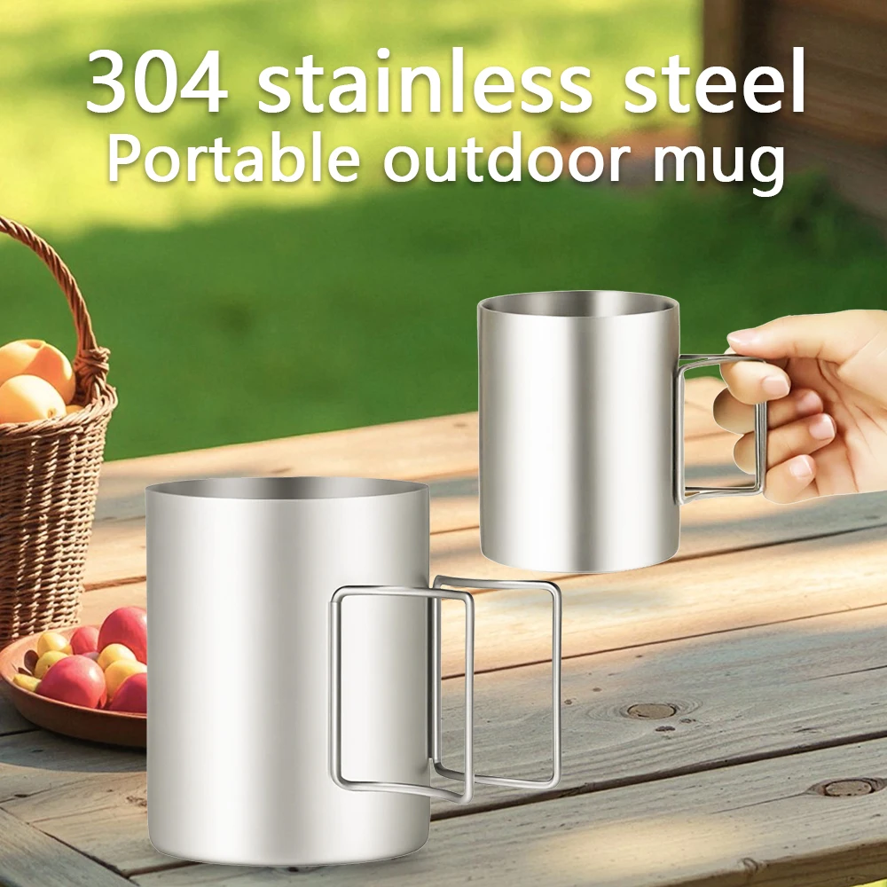 Stainless steel camping cup 304 foldable outdoor portable insulated and heat-resistant mug water cup