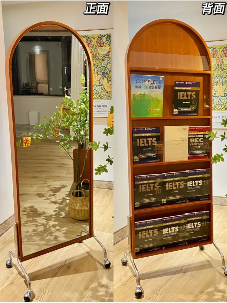 

Напольное зеркало, бытовое полноразмерное зеркало из массива дерева, современное простое и подвижное зеркало для спальни с подставкой для магазинов.