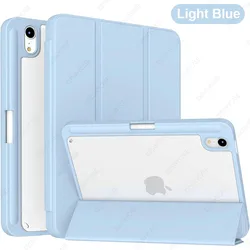 Clear Back Shell Case with Pencil Holder and Trifold Stand, Auto Sleep/Wake Cover (Light Blue)