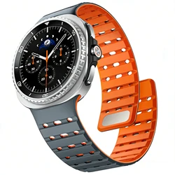 Sport Breathe Magnetic Silicone Watch Band with No - Gap Curved End Design - Watch 8 Classic 46mm (Gray Orange)