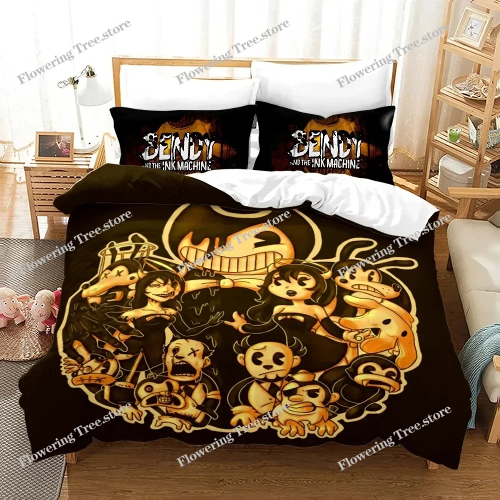3D Printed Bendy N Ink Machine Bedding Set Pillowcase Duvet Cover Double Twin Full Queen King Adult Kids Bedclothes Quilt Cover 2