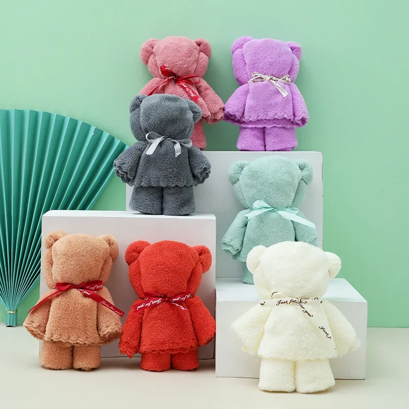 10Sets Bear Towel Face Washing Beauty Birthday Wedding Gift Banquet Party Employee Coral 30*30cm Customize Korean Ins cotton towel,cotton face towels,face towel