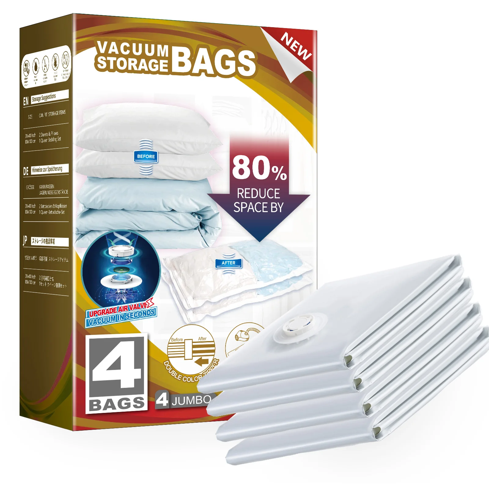 TAILI 이불 및 담요용 진공 보관 가방, 점보 진공 도장 가방, 침구 공간 절약 의류 가방, 4 팩, 6 팩, 8/10 팩