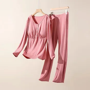 Modal Maternity Pajamas Female 2024 New 3XL Loose Feeding Nightie Long Sleeve Breastfeeding Clothes For Sleep Pregnant Wear