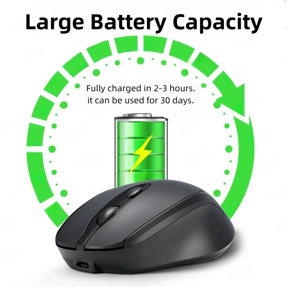 Ergonomic Dual Mode Wireless Bluetooth Mouse with Rechargeable Battery