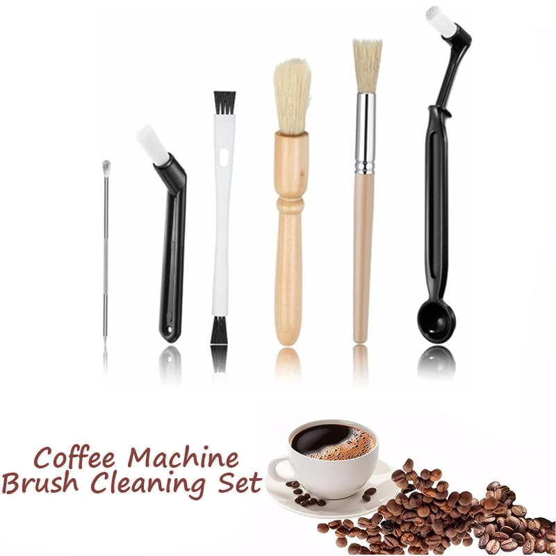 5/6 Piece Coffee Machine Brush Cleaning Set Brush Bean Mill Cleaning Grinder Brewing Head Kit coffee cleaning brush