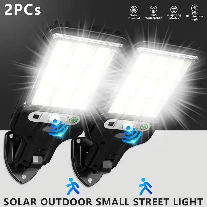 Solar-Powered Outdoor Motion Sensor Street and Wall Light - Waterproof Security Lighting for Sidewalks, Courtyards, Garages, and Corridors