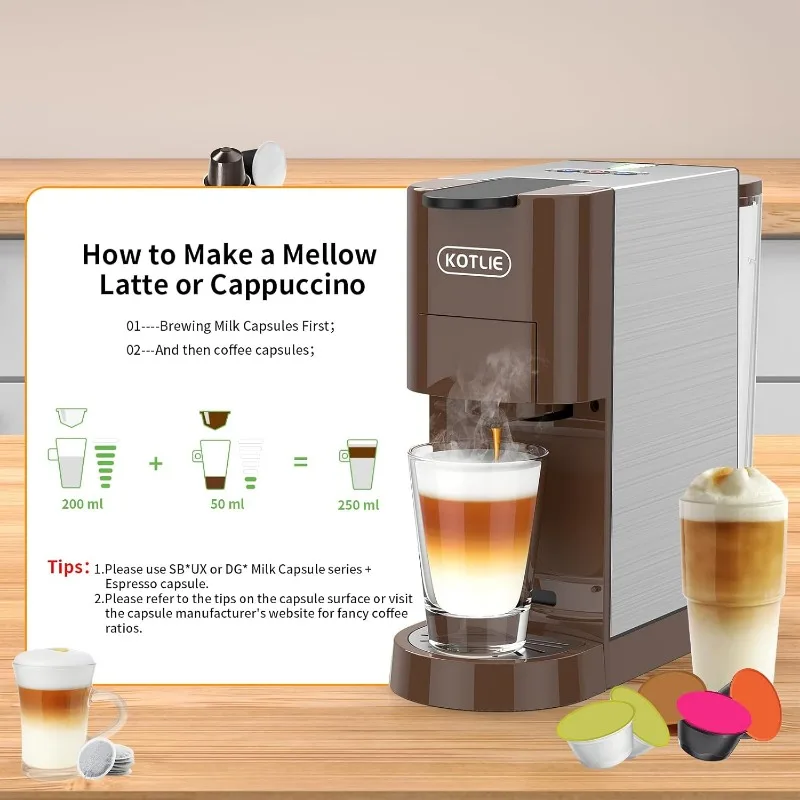 KOTLIE Multifunctional 5in1 Espresso Machine,19Bar Pressure Single Serve Coffee Maker,Cold&Hot Brew,Level 7 watervolume,AC-513HF 3