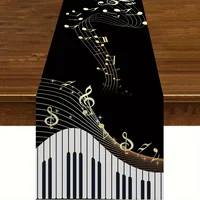 Piano Keyboard Music Notes Pattern Linen Table Runner Elegant Dresser Scarf for Washable Kitchen School Holiday Party Home Decor 1