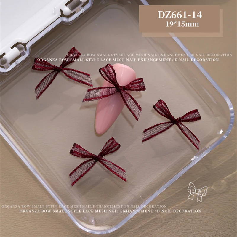 새로운 스타일 핑크 화이트 Organza 리본 활 일본 레이스 네일 매력 네일 아트 장식 DIY 한국어 매니큐어 디자인 5 개/가방