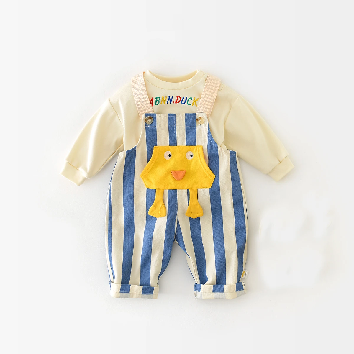 

Autumn baby Boys girls long-sleeved T-shirt two-piece set 0-3 years old children cute cartoon striped overalls infant clothes
