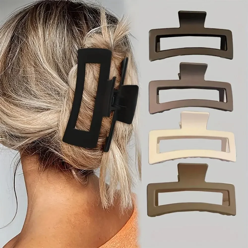 Plastic Hair Accessories 1Pc Ladies Retro Temperament Simple Fashion Frosted Geometric Rectangular Cutout Updo Shark Hair Grab