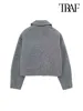 TRAF Women Fashion Patch Pockets With Flaps Cropped Jacket Coat Vintage Long Sleeve Front Zipper Female Outerwear Chic Tops 4