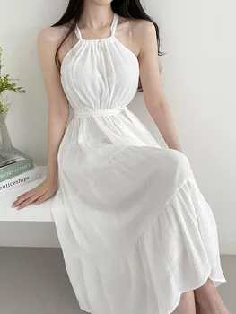 Korean Sle Chic Summer Svel Neline Waist Cinched Slimming Long Vest Dr Women's Faion Commute Wind Regular Fit 1
