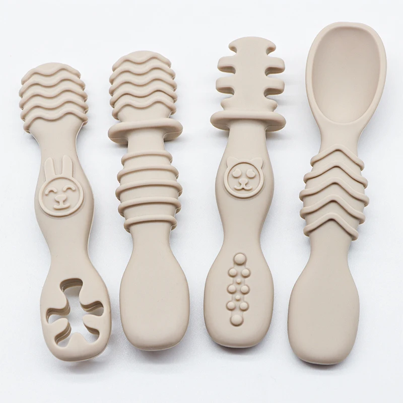 4pcs silicone baby food spoon, training spoon for babies over 6 months old, easy-to-grip tableware, Christmas gift 5